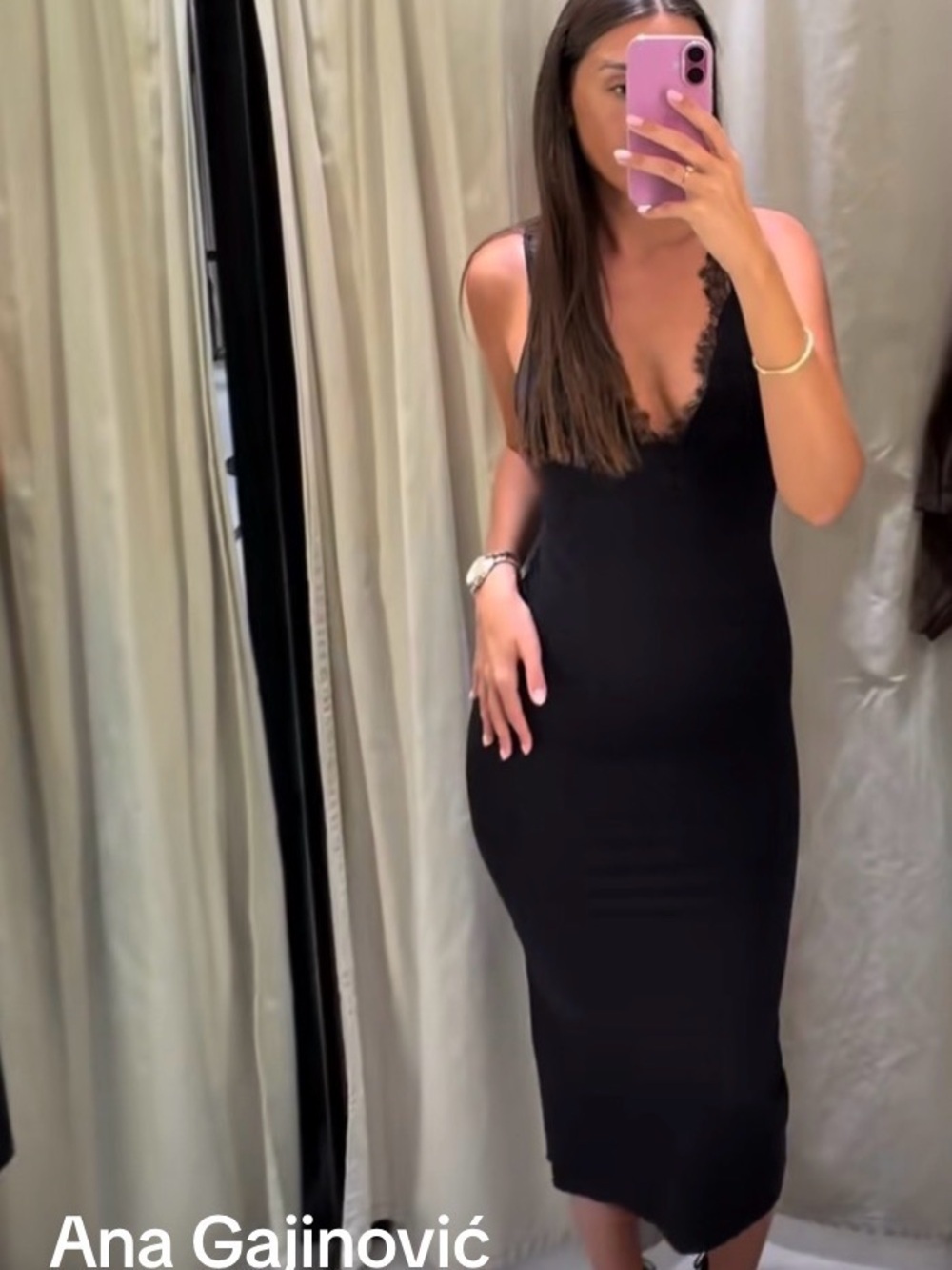 🔥🔥🔥Black Lace-Trim Slip Midi Dress - Picture 2 of 8